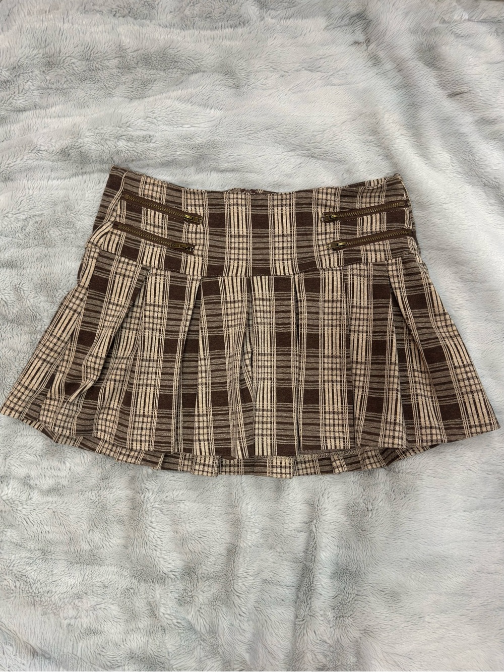 Plaid Pleated Skort in Brown and Cream